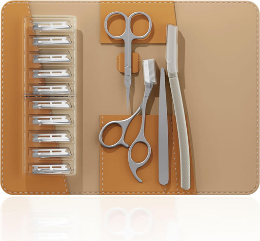 Kit de cuidado facial y de cejas: maquinilla, tijeras, pinzas y cuchillas reemplazables