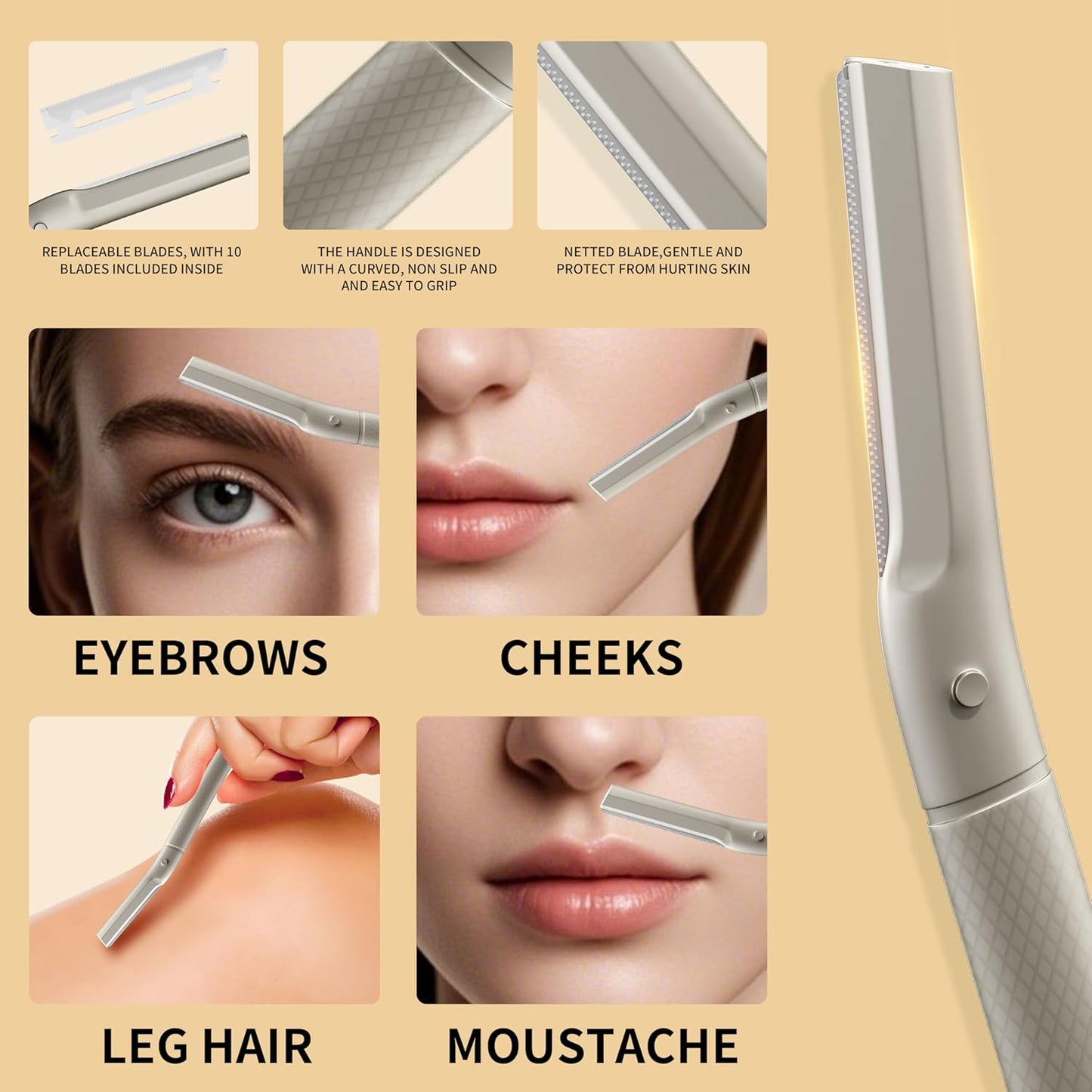 Kit de cuidado facial y de cejas: maquinilla, tijeras, pinzas y cuchillas reemplazables