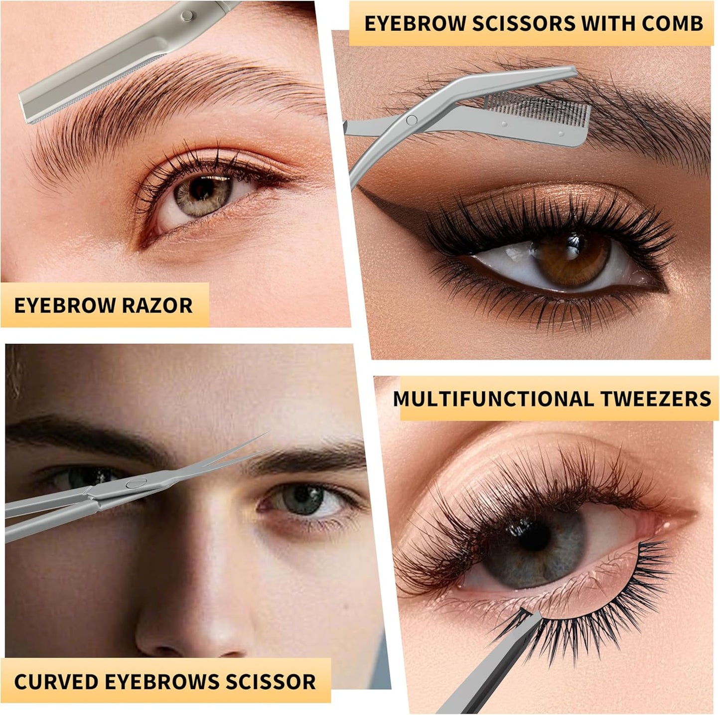 Kit de cuidado facial y de cejas: maquinilla, tijeras, pinzas y cuchillas reemplazables